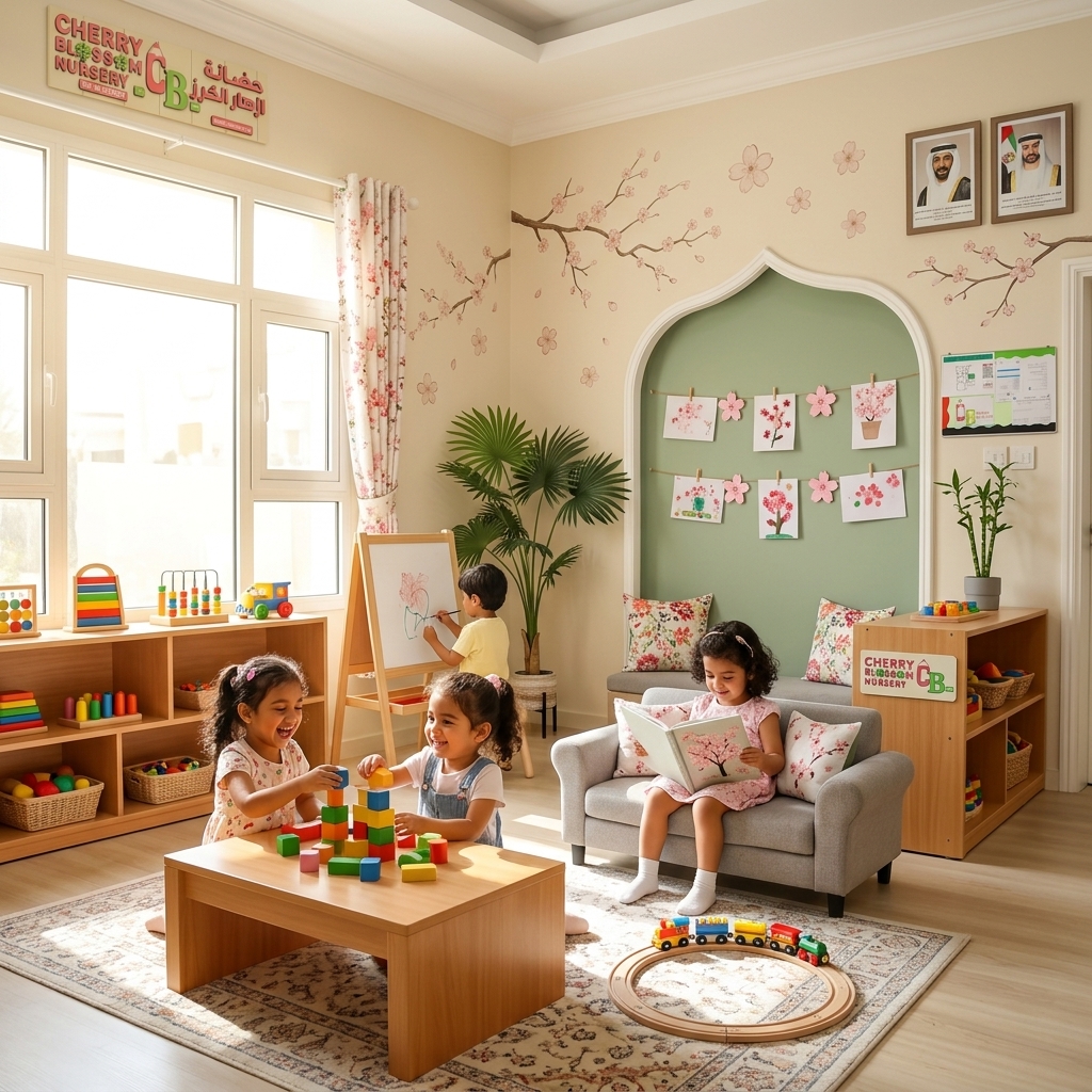 Happy children playing in our Cherry Blossom Nursery classroom