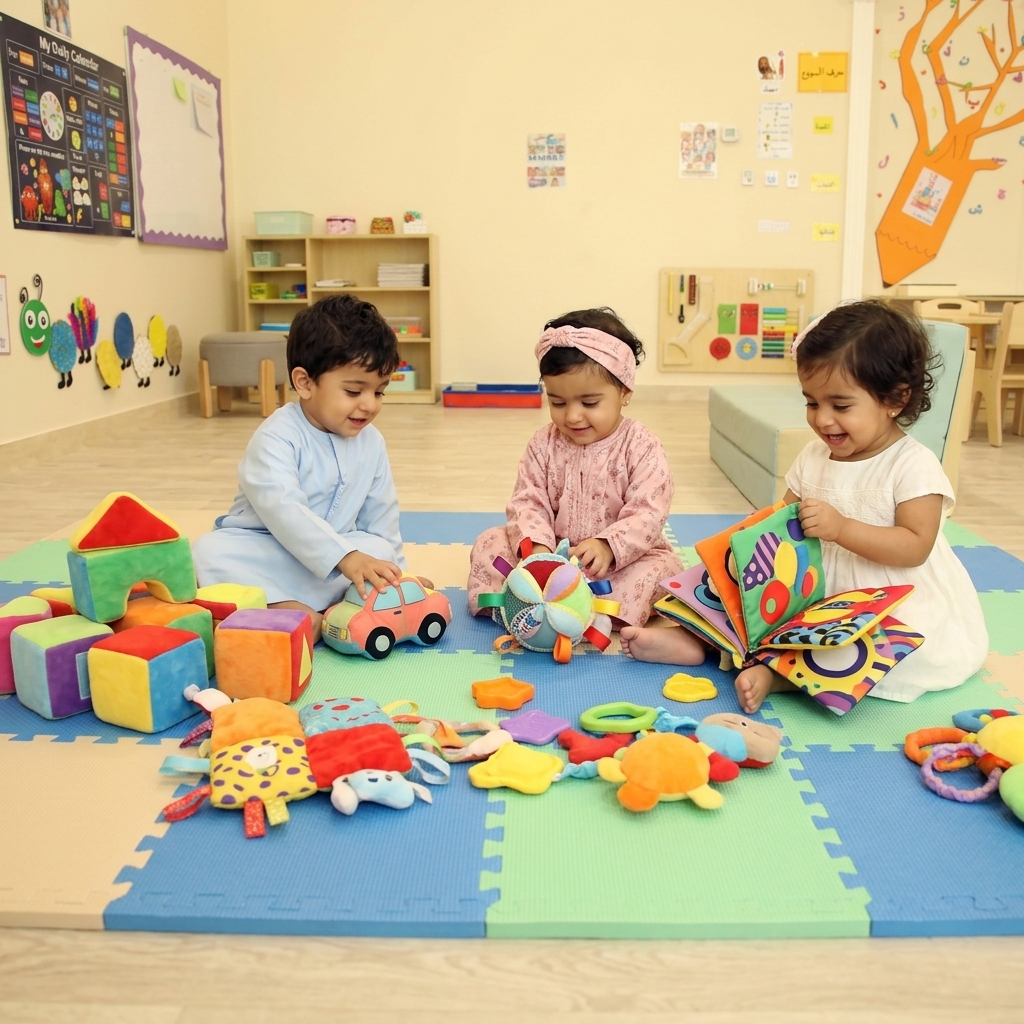 Toddler playing with sensory toys